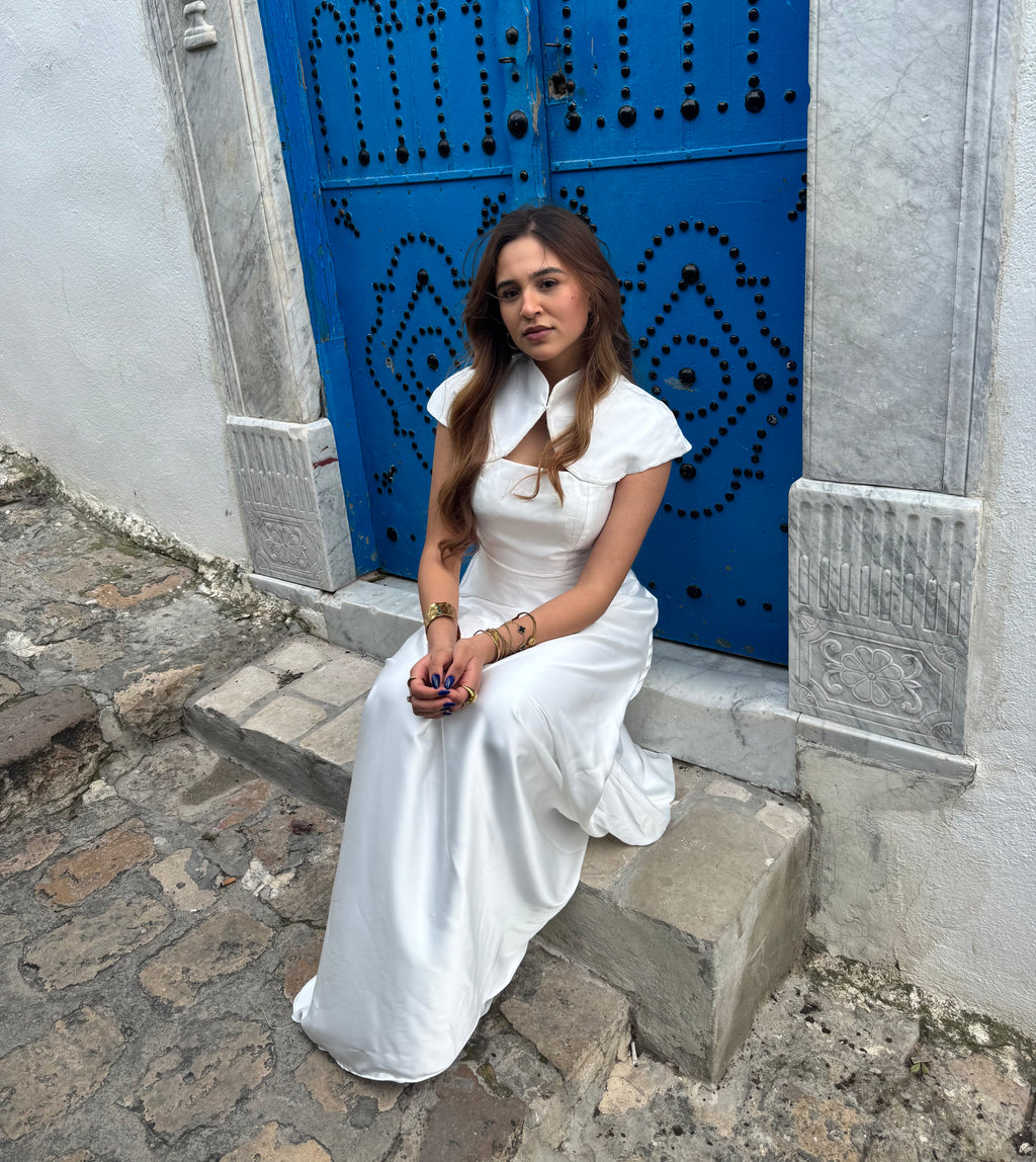Robe en mikado et satin de soie